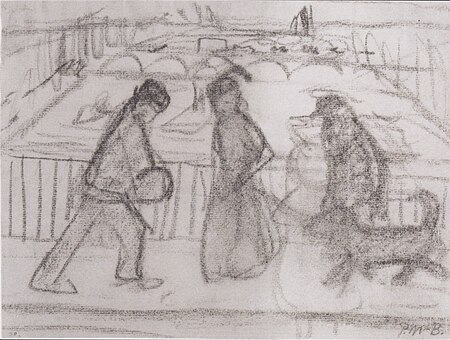Figures with a dog on a Seine bridge in Paris, Paula Modersohn-Becker, 1906