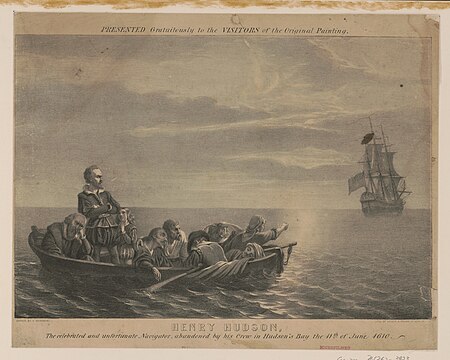 Henry Hudson The celebrated and unfortunate navigator, abandoned by his crew in Hudson's Bay the 11th of June 1610 - - Drawn by F. Davignon ; Lith. of Lewis & Brown, 37 John St. N.Y. LCCN2003670428, Francis D'Avignon, between 1840 and 1860