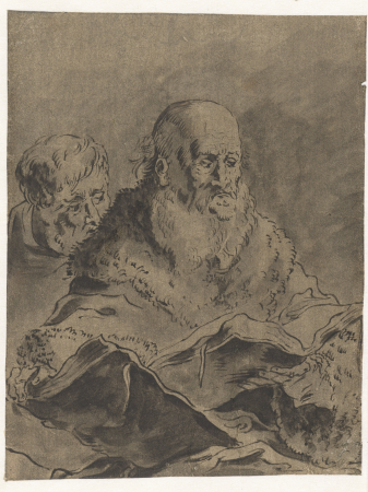 Gebaarde man in bontmantel met twee opengeslagen boeken, RP-T-1899-A-4231, Leonaert Bramer, between 1606 and 1674
