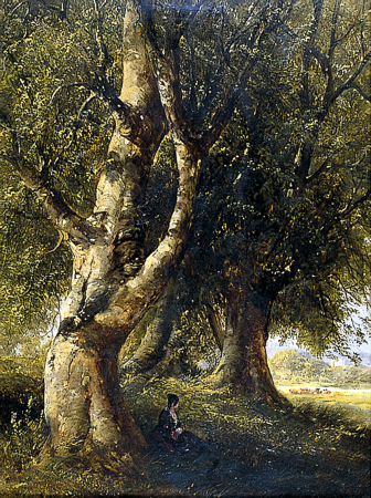 Beech trees, grazing cattle to right, Alfred Priest, undated: before 1850