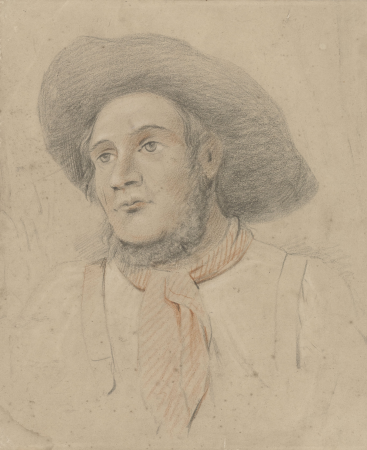 Manskop met brede hoed en halsdoek, RP-T-1931-164(R), Alexander Cranendoncq, between 1809 and 1869