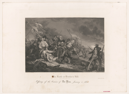 The battle at Bunker's Hill - the path to liberty is bloody (Franklin) - painted by Col. Trumbull ; engraved by J.N. Gimbrede. LCCN2004672438, John Trumbull, 1861