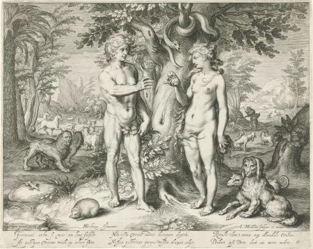 Adam en Eva in het paradijs, RP-P-OB-27.096, Jacob Matham, 1606