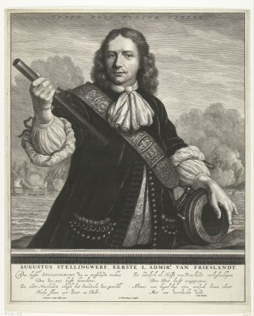 Portret van Aucke Stellingwerff Augustus Stellingwerf, eerste L. Admiral. van Frieslandt (titel op object), RP-P-BI-1833, Abraham Blooteling, between 1670 and 1690