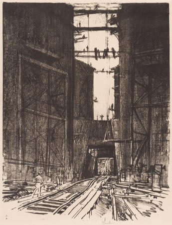 At the Bottom of Gatun Lock, Joseph Pennell, 1912