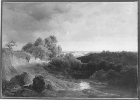 The Amper near Freising with a passing thunderstorm (river landscape in the foothills of the Alps with a passing thunderstorm), Joseph Wenglein, 1869