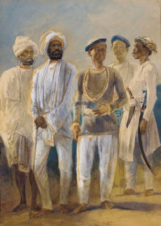 Five Sikhs and Gurkhas, Egron Lundgren, between 1857 and 1858