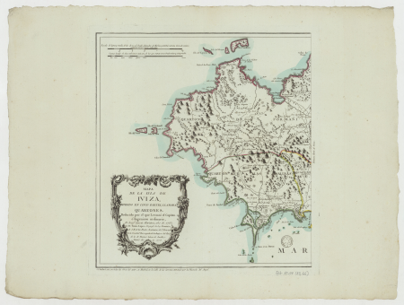 Map of the island of Iviza divided into five parts called quartones, reduced by the one raised by the captain and ordinary engineer D. Josef Garcia Martinez year 1765 / By D. Tomas López..., 1778