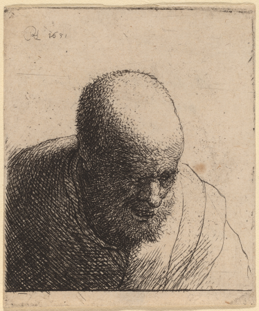 Bald Man with Open Mouth, Looking Down, Rembrandt, circa 1630