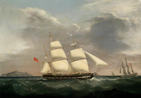 The Three masted Barque Isabel off the South Stack, in two views, Joseph Heard, 1837