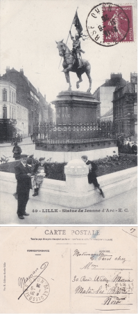 49 - Lille - Statue de Jeanne d'Arc - E. C. - v°-rº, circa 1910