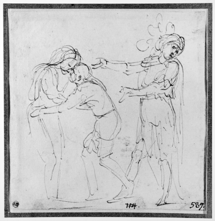 Scene from Classical history: Man and woman embracing in front of a commander, Francesco Curia