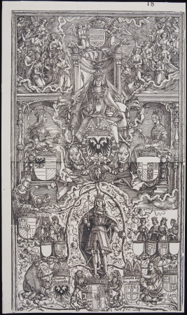 Ehrenpforte arc triomphal de l 'empéreur Maximilien I, Central Part (Portal of Honour and Power) 07 central section with emperor Maximilian PK-P-127.315C07