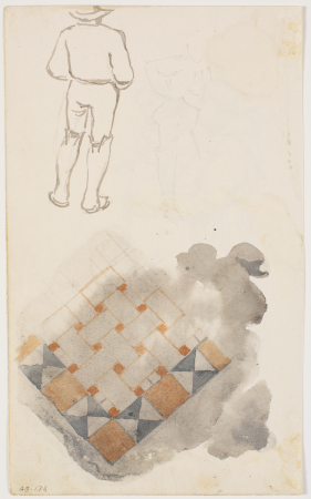 Two figure studies of campagnoles, as well as study of mosaic, Johan Lundbye, 1845