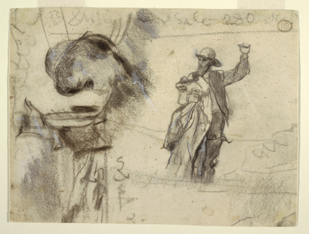 Drawing, Two Studies of a Sailor with Raised Arm (Studies for The Lookout-All's Well and The Wreck), 1895–96, Winslow Homer, 1895–96