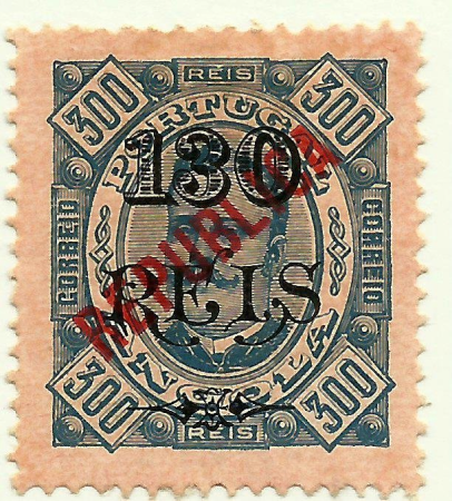 Stamp of Angola - 1914 - Colnect 426552 - King Carlos I - local overprint - REPUBLICA - and surcharged, Carlos I of Portugal