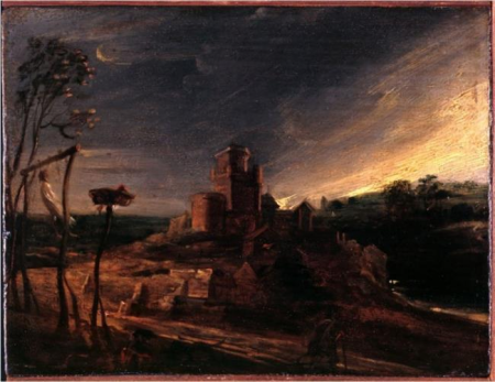 Landscape with a hanged man on a gallows, Peter Paul Rubens, between 1635 and 1638