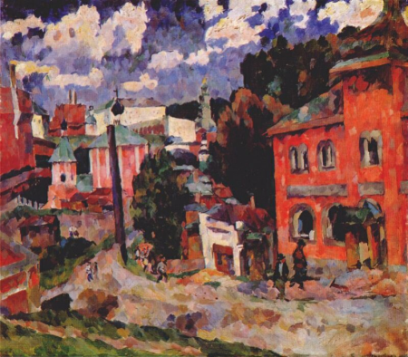 Landscape with Withered Trees and Tall Houses / Landscape with a Monastery, Aristarkh Lentulov, between 1921 and 1922