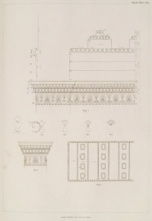 Consists of parts of the Temple of Erechtheus Fig 1- Capital of the antae, with the continued mouldings and ornaments of - Stuart James & Revett Nicholas - 1816, 1794