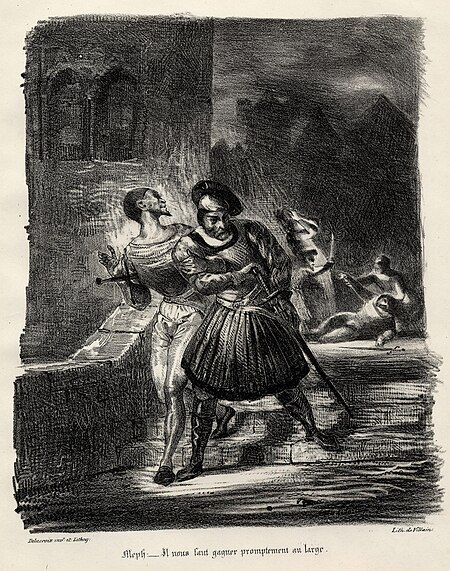 Mephistophélès et Faust fuyant après le duel (Mephistopheles and Faust fleeing after the duel), Eugène Delacroix, 1827