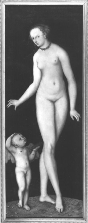 Venus with Cupid as a Honey Thief against a Black Background, Lucas Cranach the Elder, after 1537