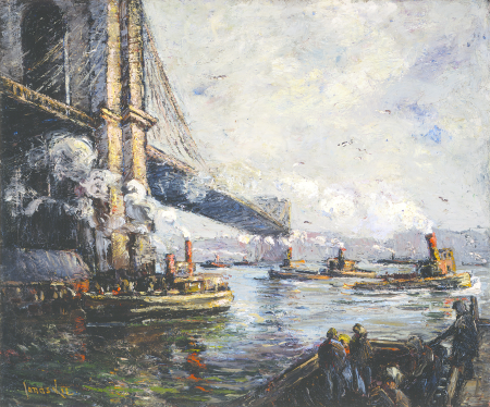 Bridge and Tugs, Jonas Lie, circa 1913