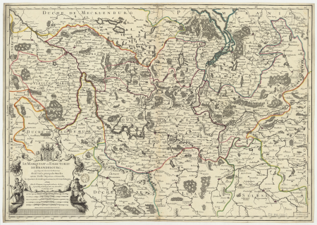 The Marquisate and Electorate of Brandenburg which is part of the circle of Upper Saxony divided into its main marches... / by Mr. Sanson; Cordier sculptor, 1700