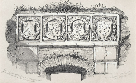 Armorial bearings in stone, now inserted in the Garden Wall at Courtrhyd Hir, near Neath, Alexander F. Rolfe, 1846