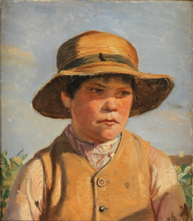 Portrait of young man with straw hat., Michael Peter Ancher, between 1867 and 1927