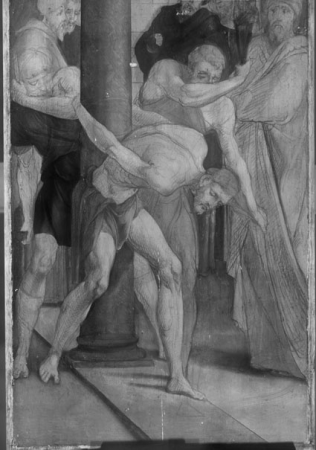 Triptych with Crucifixion with multiple figures, Jan van Scorel, between 1530 and 1539