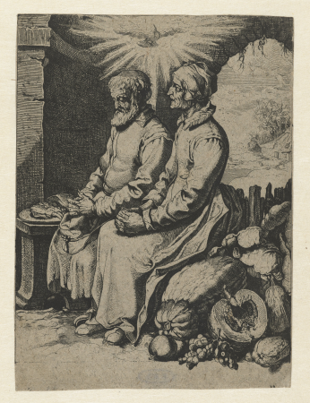 Biddend oud echtpaar Vreedsamich paer, RP-P-1878-A-2728, between 1616 and 1620