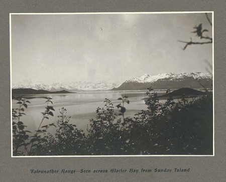 Fairweather Range seen across Glacier Bay from Sunday Island, Alaska, June 1899., Taken on 1 June 1899