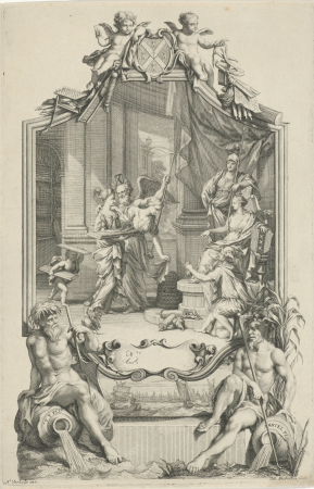 Allegorie op de zijde-industrie in Amsterdam, RP-P-OB-48.152, between 1720 and 1746