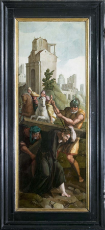 Triptych with Crucifixion with multiple figures, Jan van Scorel, between 1530 and 1539