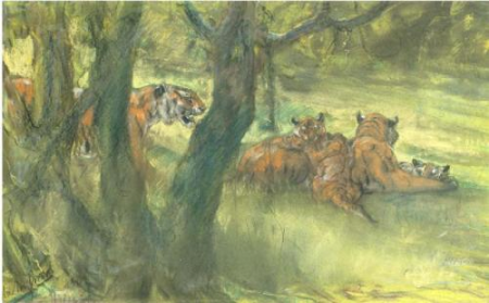 Landscape with Tiger and Cubs, John Macallan Swan, between 1900 and 1910