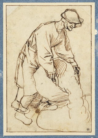 Manière de BRUEGEL Pieter I - Figure versant le contenu d'un panier, illustration d'un proverbe, INV 19722, Recto, Pieter Brueghel the Elder