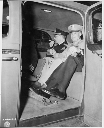 Eisenhower and Stark in Antwerp for Truman’s Procession to Brussels, 16 July 1945