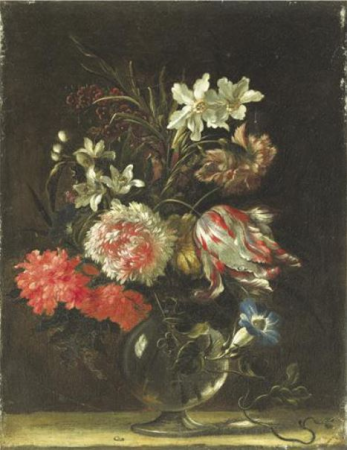 Vase of flowers on a ledge, Nicolas Baudesson, between 1631 and 1680