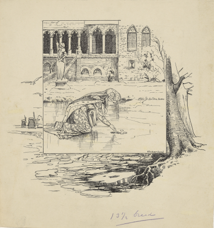 Meisje strooit kruimels in een wak, RP-T-2015-41-1357, Gijsbertus Johannes van Overbeek, between 1892 and 1947