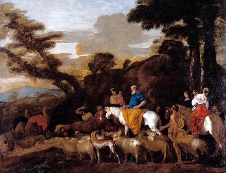 Jacob returns home with Leah and Rebecca, Giovanni Benedetto Castiglione, circa 1632