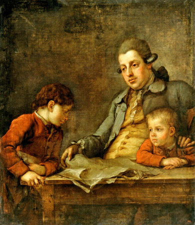 Portrait of the History and Geography Teacher Baudouin with Two Academy of Arts Pupils of the First and Third Grades, Mikhail Ivanovich Belsky, 1773