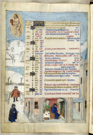 Additional 18851, f. 1v calendar page for January