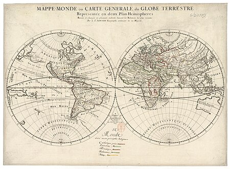 World map or general map of the terrestrial globe represented in two hemisphere planes... / by Mr Sanson, ..., 1669