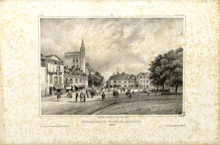 Promenade and Coustous square in Bagnères (Hautes Pyrenees), Adolphe Jean-Baptiste Bayot, between 1841 and 1842