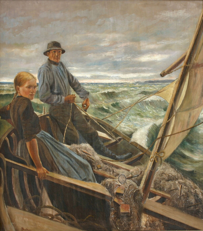 A fisherman from Dragør with his daughter in hard weather., Carl Buntzen, between 1853 and 1901