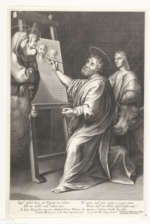 Lucas schildert Maria, RP-P-H-H-1267, Cornelis Bloemaert, between 1633 and 1692