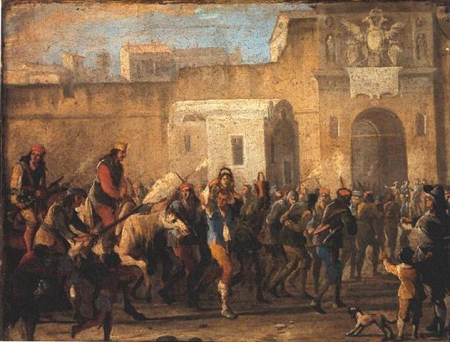 Punishment of the thefts at Masaniello's time., Domenico Gargiulo, circa 1647