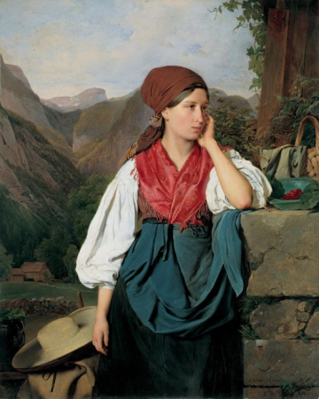 Berry picker in front of a mountain landscape, Franz Eybl, 1844