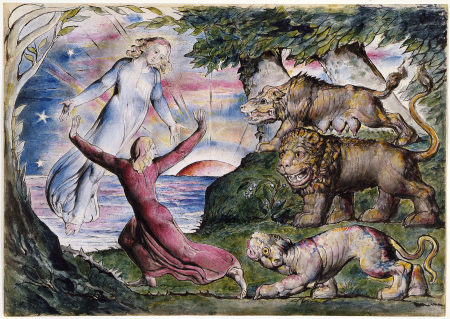 Illustrations to Dante's Divine Comedy, object 1 Butlin 812-1Dante Running from the Three Beasts, William Blake