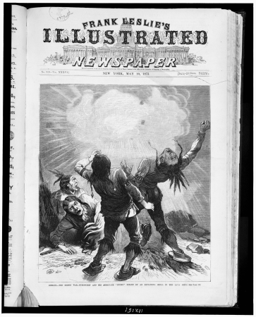 Oregon. The Modoc war - Schonchin and his associate "Bucks" killed by an exploding shell in the lava beds LCCN94514861, Frank Leslie, 1873
